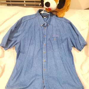 Charlotte Motor Speedway NASCAR Denim Button Up Shirt Vintage Men's XXL